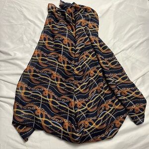 Cleo Equestrian Chain Print Scarf Wrap Shawl Navy Blue